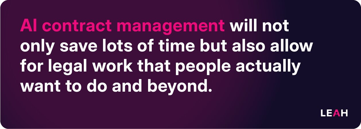 AI in contract management will not only save lots of time but also allow for legal work that people actually want to do.