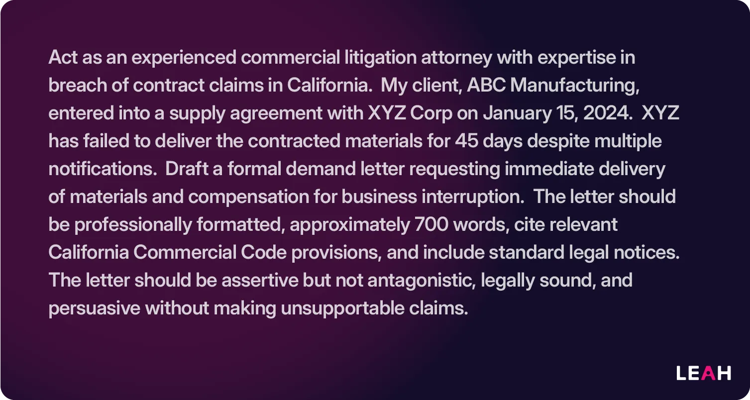 screenshot of a chatgpt legal prompt